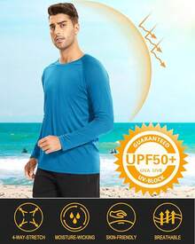 Men's Long Sleeve Shirts UPF 50+ UV Sun Protection Athletic Shirts For Hiking Running Workout Rash Guard-2025 - Blue Green - View 11