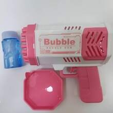 1入太空燈泡機40孔迷你加特林電動泡泡機手持式兒童戶外玩具，親子互動兒童生日禮物 - 粉色 - 查看 7