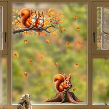 秋季松鼠和秋叶墙贴 - 自粘式秋收装饰，暖色调，适用于客厅、卧室、走廊 - 耐用塑料季节性家居装饰、秋季家居装饰、节日房间装饰、秋季主题艺术品、易粘贴贴纸、舒适的秋季主题、高品质 PVC、DIY 爱好者 - 彩色 - 查看 1