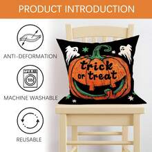 4 件万圣节快乐装饰抱枕套 16 X16 英寸 / 18 X18 英寸 / 20 X20 英寸，不给糖就捣蛋杰克灯笼南瓜黑猫户外门廊家居装饰，老哥特式骷髅鬼蝙蝠沙发靠垫套 - 綠橙黑 - 查看 4