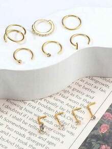Conjunto de 10 peças de argolas de nariz em formato de L, 20g, douradas, piercing de nariz feminino, argola de nariz, aço inoxidável 316L, argolas de nariz em formato de L, parafuso de argola de nariz, pacote de prata para mulheres e homens, piercing de lábio, conjunto de joias de piercing corporal feminino, argolas de nariz para mulheres, piercing de nariz, joias de septo, piercings falsos, pino de nariz, piercing falso - 10 peças/conjunto - Ver 9