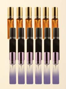 3pcs/6pcs/12pcs/18pcs 10ml Square Glass Refillable Makeup Toner Perfume Small Sample Transparent Fine Mist Spray Bottle, Black/Amber, With Funnel Atomizer, Rose Gold/Purple/Pink