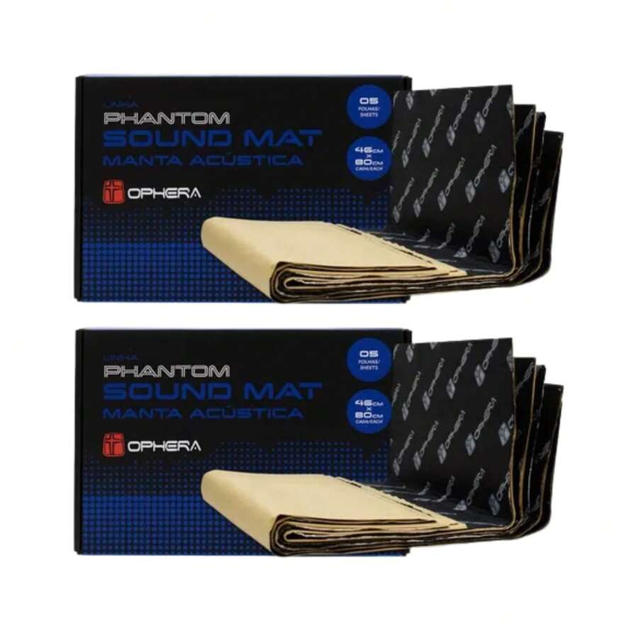 Manta Acústica Ophera SoundMat 10 folhas 460x800mm – Espuma+borracha 4,5 mm, isolamento acústico automotivo premium
