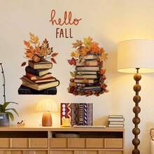 “你好秋天”秋季枫叶墙贴 - 自粘秋季装饰，带有南瓜、折叠毛衣或书籍和暖色调，适用于客厅、卧室、走廊 - 耐用塑料季节性家居装饰、秋季家居装饰、节日房间装饰、秋季主题艺术品、易于粘贴的贴纸、舒适的秋季主题、高品质 PVC、DIY 爱好者