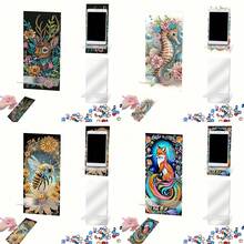 1pc Women's Acrylic Diamond Painting Kit - 5D Crystal Painting By Numbers, Colorful Fox/Bee/Seahorse/Deer/Pattern Design, Multifunctional Phone Holder And Mirror Stand, Creative DIY Craft Gift Set - Multicolor - View 3