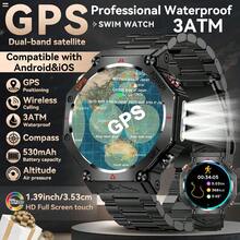 1pc Real GPS Smart Watch For Men, Dual-Band GPS Positioning, LED Flashlight, 3ATM Waterproof, 530mAh Battery, Wireless Call/Dial, Info Push, ChatGPT, Fitness Tracker, Heart Rate/Sleep Monitoring, Compass, Altitude, Barometer, 100+Sport Modes Smartwatch T-REX 3, Compatible With Android IOS