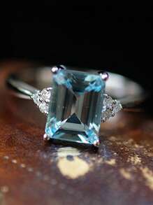 1 buc Inel de logodnă albastru deschis cu incrustații de zirconiu cubic, 1 buc., accesorii de bijuterii potrivite pentru bărbați și femei, cadou pentru familie/prieteni/iubit/iubită