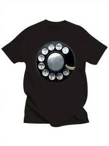 Camiseta gráfica de teléfono vintage con dial giratorio para hombres - Diseño de teléfono retro de talla grande con dial giratorio y botones numerados - Camiseta suave y transpirable para la nostalgia - Negro - Ver 2