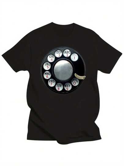 Camiseta gráfica de teléfono de esfera giratoria vintage para hombres de talla grande - Camiseta de algodón retro casual de manga corta con diseño antiguo, ajuste regular transpirable para primavera, verano y otoño, camiseta divertida y novedosa para adultos y adolescentes, camisetas vintage, ropa para adolescentes, cuello redondo clásico, tela cómoda, TALLA GRANDE