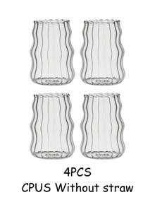 1 件 550ml 条纹玻璃咖啡杯（不带吸管），创意波浪形玻璃杯，美观的咖啡杯，夏季果汁杯，透明冷饮杯，独特的极简主义饮具，非常适合冰咖啡、奶茶、水，家庭和办公室使用，完美的礼物，送给朋友、同事、妈妈的精美母亲节礼物，适合家庭使用，适合女性，饮用奶茶杯和咖啡杯等饮料，返校用品 - 無色 - 查看 12