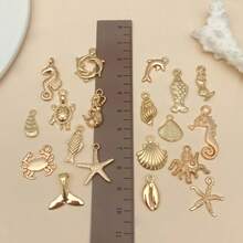 Randomly Mix 20/50/100 Pieces Of Alloy Exquisite Conch, Fish Tail, Seahorse, Pie Star, And Ocean Series Charms Pendants Accessories, Suitable For DIY Necklace, Earring, Keychain Jewelry Production As Fashionable Accessories. - KC Gold - View 6