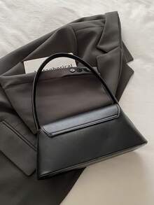 Bolso baguette de concha retro con decoración de cerradura de metal de cuero PU suave, bolso de hombro para mujer, nuevo bolso de mano para dama, bolso cuadrado pequeño - Negro - Ver 9