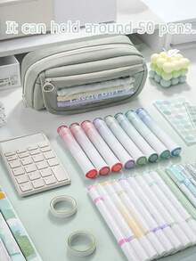 1 件多层大容量铅笔盒，简约设计，适合学生文具收纳、考试、课堂奖励、返校