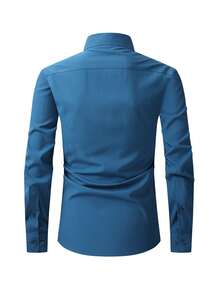 1 Pc Classic Mens Solid Business Shirt Slim Fit Button Down Office Work Formal Casual Wear Essential - Xanh đậm - Xem 2