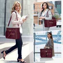 Teacher Tote Bag 15.6 Inch Laptop Bag For Women Work Bag Laptop Tote Nurse Bag Professional Computer Messenger Bag With Insulated Pocket, Laptop Briefcase For Office, College, Nursing - 酒紅色 - 查看 3