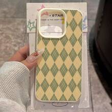 1pc TPU Material Elegant Classic Retro College Style Yellow Green Diamond Plaid Pattern Phone Case Compatible With IPhone/Redmi Phones - White - View 1
