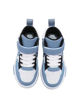 1双儿童混纺高帮运动鞋，时尚皮革拼接防水厚底舒适休闲运动鞋，四季皆宜