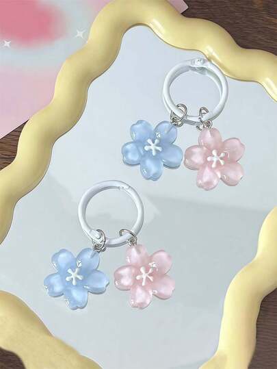 Cute Jelly Color Sakura Keychain, Fashionable Keyring, Adorable Soft Resin Pendant Keychain, Creative Bag Charm, Backpack Accessory, Suitable For Bags, Phones, Daily Use, Back To School, Travel Essential
