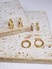 Bộ 6 khuyên tai vòng nhỏ hai lớp mạ vàng 14K, đính đá Cubic Zirconia, ít gây dị ứng, phù hợp với sụn tai, dái tai, vành tai và các vùng xỏ khuyên khác, dành cho phụ nữ và bé gái. - Bộ 6 bông tai - Xem 3