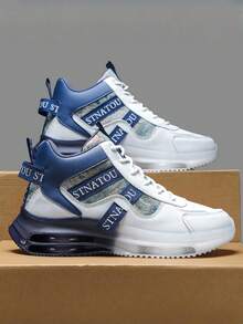 L.S.W.P 男士时尚街头风格运动鞋，舒适防滑休闲系带运动鞋，适合户外活动，高帮鞋，缓冲减震增高鞋 - 白藍 - 查看 9