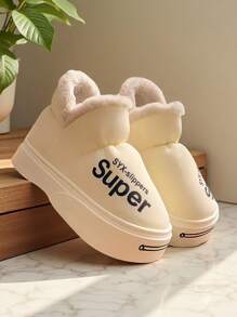 1 Pair Unisex EVA Fluffy Collar Soft Slip-On Design Flat Heel Casual Snow Boots, Suitable For Autumn/Winter