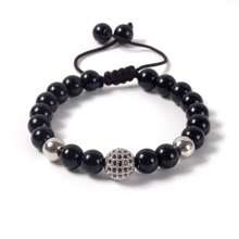 1pc Adjustable Size Micro-Inlaid Copper 10mm Ball Bracelet, Black Color Unisex Couple Bracelet