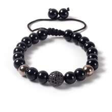 1pc Adjustable Size Micro-Inlaid Copper 10mm Ball Bracelet, Black Color Unisex Couple Bracelet