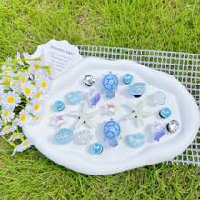 20 قطعة/عبوة أزرق سلسلة قشرة السلحفاة البحرية زينة للأحذية قابلة للفصل، مناسبة للصنادل المنصة المثقبة والشباشب والأحذية البيتية والأحذية الشاطئية، اكسسوارات أحذية DIY