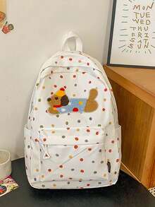 1 件尼龙拉链开合时尚简约日式撞色原宿风格腊肠犬波尔卡圆点图案背包，小众设计青少年百搭休闲背包，返校季书包，可调节肩带适合外出、通勤、户外、学校日常使用，是送给青少年的完美礼物，收藏品，理想的生日礼物（图案位置随机）