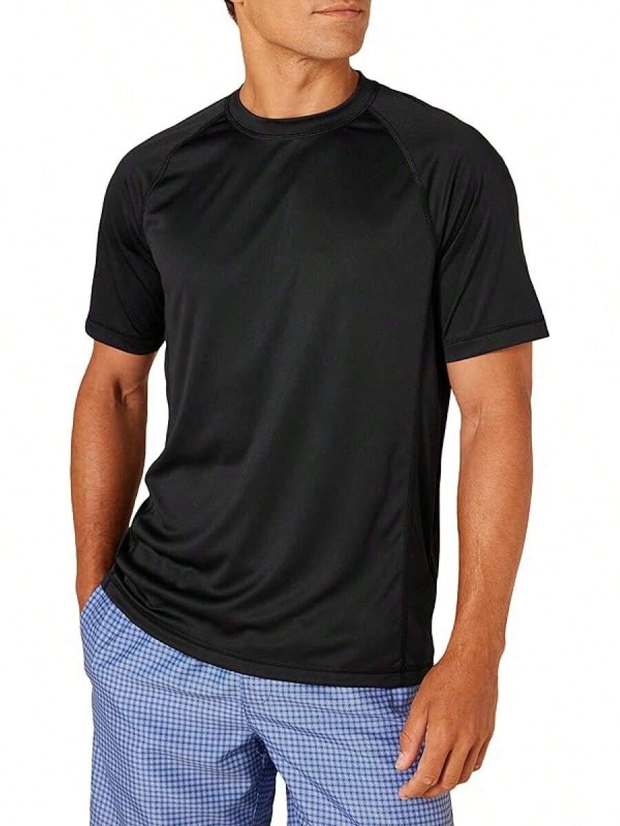 Essentials - Men's UPF 50 Quick-Drying Short-Sleeve Swim Shirt - 黑色 - 查看 1