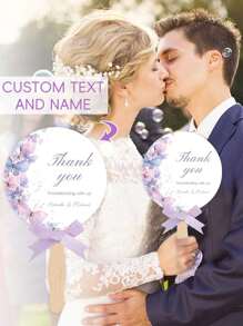 定制婚礼扇子，个性化姓名和日期，自然/蝴蝶/金色主题可选，实用的婚礼礼品和宾客礼物 - 彩色 - 查看 6