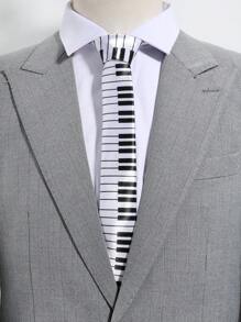 1pc Men Fashionable Exquisite Black & White Piano Key And Musical Stave Necktie, Suitable For Casual, Street, Party Occasions Men Necktie