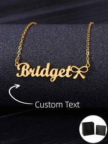 1 PIEZA Collar con nombre personalizado de lazo para niña, color dorado, collar de acero inoxidable con lazo y nombre personalizado, joyería de fiesta, regalo, dorado, elegante, colorido, vintage, sencillo, unisex, casual, lindo, personalizado, único, regalo ideal para él, regalo ideal para ella, novia, novio, papá, mamá, familia, amigos, para aniversarios, para cumpleaños, para graduación, para baile de graduación, para fiestas - Dorado - Ver 10