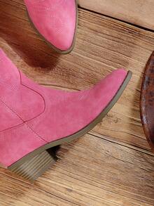 Women'S Cowboy Western Boots Point Toe Pull On Cowgirl Boots  Embroidered Detail Chunky Heeled Back To School Music Festival Matching Dress Mid Calf Hot Pink Boots - 玫紅色 - 查看 7