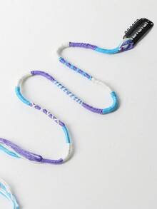 1件装女士发夹链，彩色编织发带，手工彩色绳编假发，女士发饰，夏季沙滩发型装饰，夹式彩色发夹发箍，可重复使用，万圣节配饰，秋冬季彩色编织发饰，珠宝，婚礼，准新娘 - 紫藍 - 查看 5