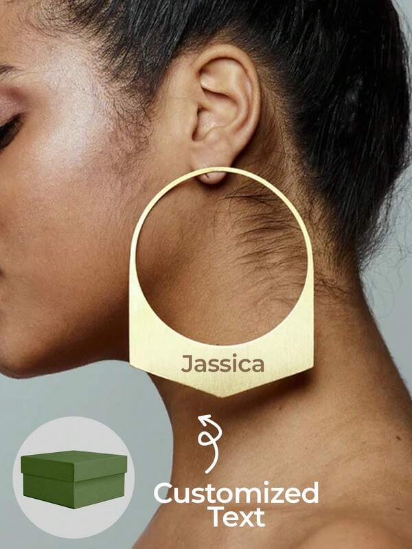 1pc Personalized Customized Name, Hollow Font, Laka Luka Design Earrings, African Earrings, Large Hoop Earrings. Gift For Her, Handmade Earrings, Gold Earrings, Statement Earrings. Fashion Accessories Paired With Clothing, Fashionable Stainless Steel Earrings.
