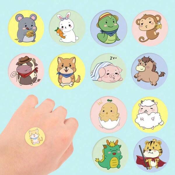 100/60/30pcs Interesting Cartoon Animal Bandage, Circular Bandage, Multiple Styles Adhesive Bandages Flexible Colorful Cute Cartoon Bandages Breathable Stickers Protection Care Cuts For Woman And Man,Dress Up For Emergency Kit Bag