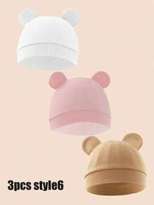 3 件新生儿婴儿医院帽，透气柔软舒适，可爱熊耳朵，适合男婴和女婴，秋冬款式 - 彩色 - 查看 11