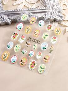 2 件不对称花卉框架玫瑰百合花束樱花郁金香花瓣彩色花朵 5D 美甲贴纸自粘美甲贴花