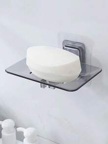 1pc Transparent Drainable Soap Holder, Punch-Free Soapbox With Traceless Adhesive Wall Mount, Suitable For Bathroom & Kitchen Home Bathroom Decor Summer