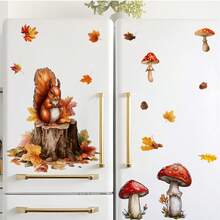 秋季松鼠和秋叶墙贴 - 自粘式秋收装饰，暖色调，适用于客厅、卧室、走廊 - 耐用塑料季节性家居装饰、秋季家居装饰、节日房间装饰、秋季主题艺术品、易粘贴贴纸、舒适的秋季主题、高品质 PVC、DIY 爱好者 - 彩色 - 查看 8