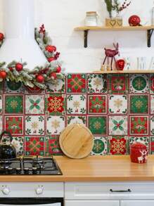 1pc 设计风格独特：将圣诞元素与瓷砖图案巧妙融合。常见的圣诞元素包括雪花、圣诞树、驯鹿、铃铛、姜饼人、圣诞袜、冬青叶等，并与几何瓷砖的线条巧妙结合。 - 彩色 - 查看 6