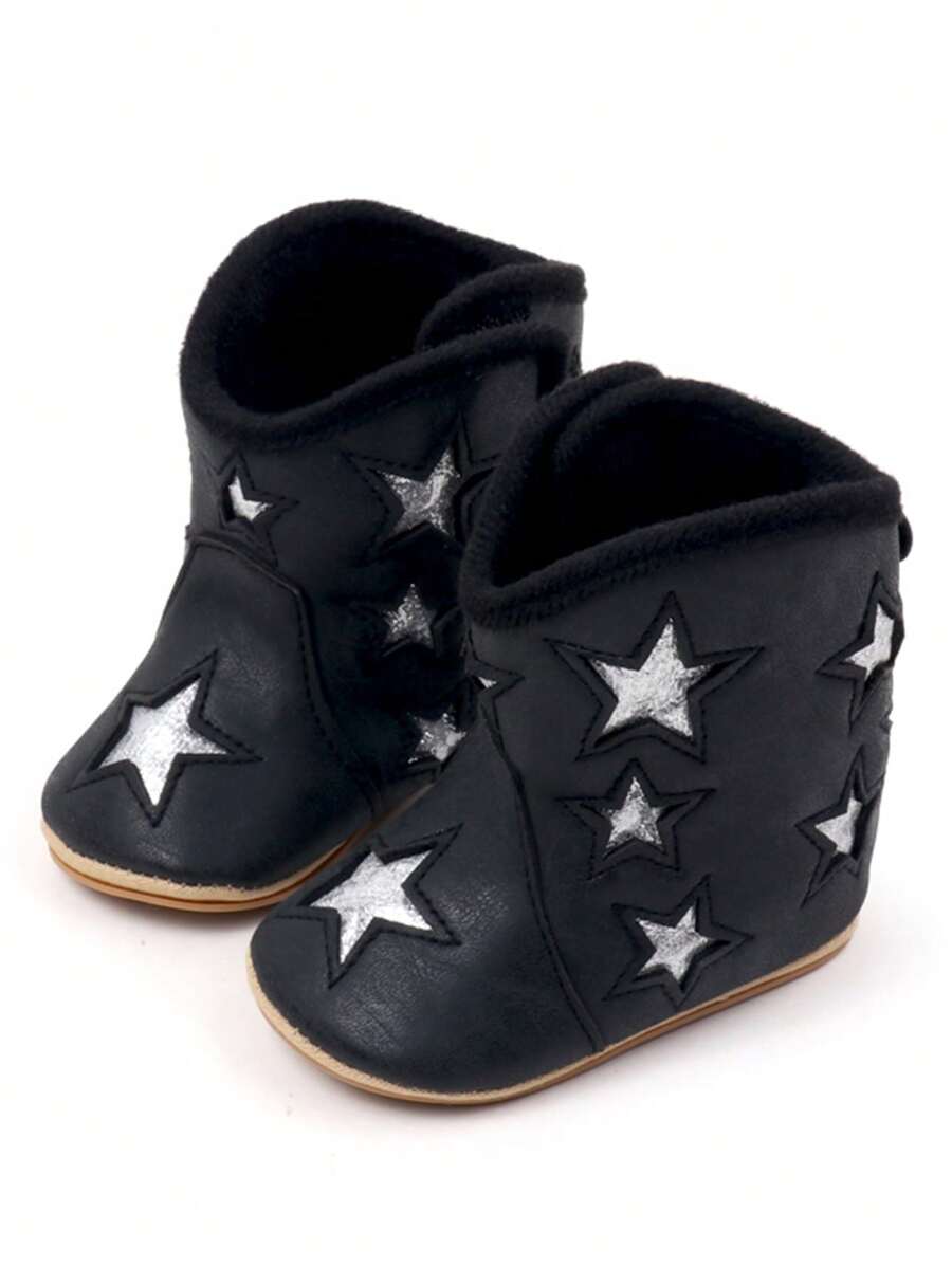 1 Pair Of Infant Shoes, Warm And Thick Boots In Autumn And Winter, Retro British Cowboy Design, Suitable For Indoor Slip-Resistant Learning To Walk, Soft Flat Shoes For Infants.