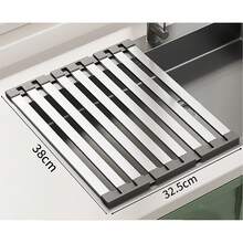 Sink Drainer, Foldable Stainless Steel Dish Drainer For Kitchen Sink, Multipurpose Dish Rack, Roll-Up Dryer, Dish Drainer, Silicone Wrapped Dish Drainer - 銀色 - 查看 3