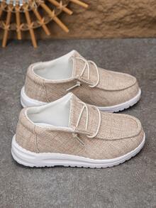 1 双春秋儿童休闲帆布一脚蹬运动鞋，舒适透气，适合户外活动 - 卡其色 - 查看 6