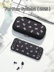 1pc Pink Bow Design Protective Case/Transparent Glitter Protective Shell, Compatible With Switch 2 (2025), Switch 2/Switch NS/Switch OLED/Lite, Accessories Compatible With Switch Console, Full Set Package, Storage Case, Card-Holding Base Case, Best Gift Compatible With Switch Players - Multicolor - View 1