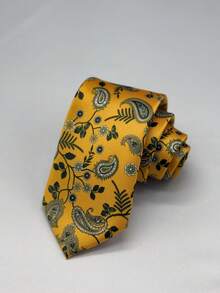 1 pieza Corbata de poliéster con estampado de paisley, adecuada para el lugar de trabajo, corbata de hombre para todas las estaciones - Dorado - Ver 5