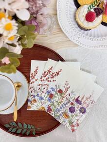 20pcs/Set Spring Floral Printed Disposable Paper Napkins, 13*13inch, Suitable For Wedding, Tea Party, Birthday, Parties, Home Decor, Restaurant, Kitchen, Party Supplies, Made Of Virgin Wood Pulp - Multicolor - View 2