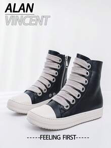 Alan Vincent [Quick Arrival] Black Boots 2025 New Style Women Boots High-Top Women Lace-Up Zip Flat Boots Party Shoes For Women Daily Wear Ladies Shoes Casual And Versatile Fashion Sneakers Cute Boots Classic American Women's Boots