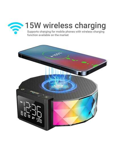 Despertador com carregamento rápido sem fio, luz noturna de 7 cores, cores RGB dinâmicas, relógio LED com luz noturna, luz noturna, estação de carregamento de relógio de cabeceira regulável, modo soneca para pessoas com sono pesado, adultos, adolescentes, quarto, sala de estar, escritório